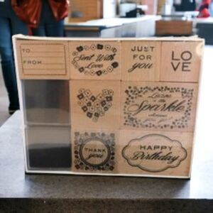 Rubber Stamping Set NIB 8 Stamps with 2 Black Inks